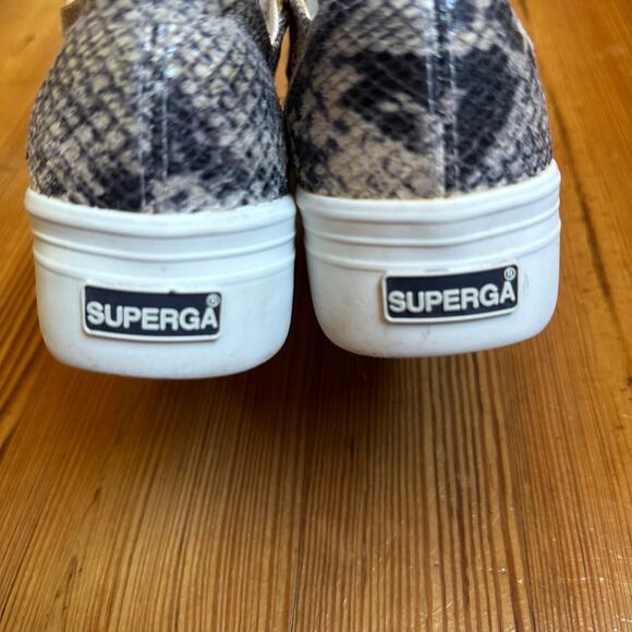 Superga gray cream snakeskin upper platform lace low top sneakers SIZE 7 - Picture 2 of 6
